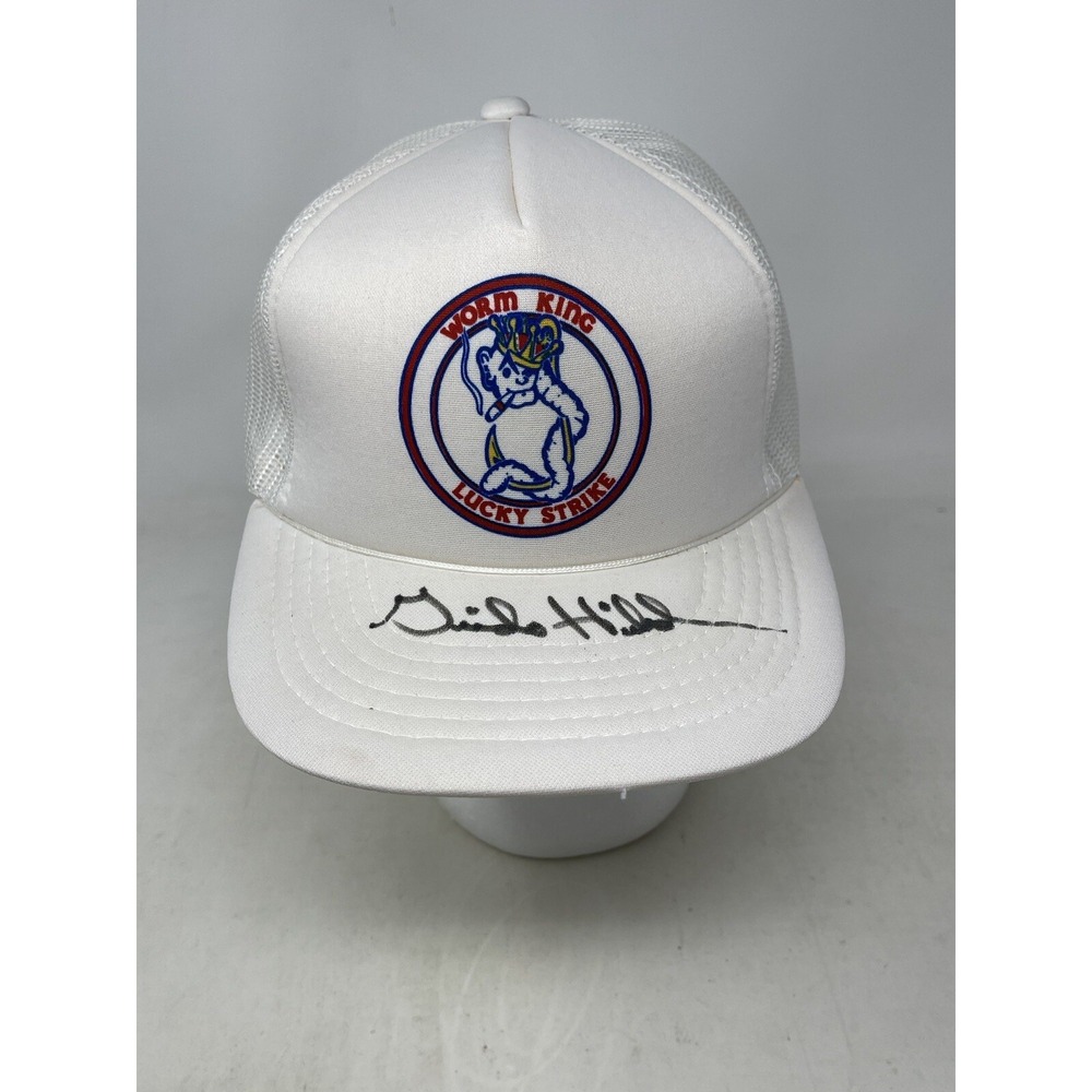 Vintage Signed Fishing Hat Worm King Lucky Strike Trucker Cap